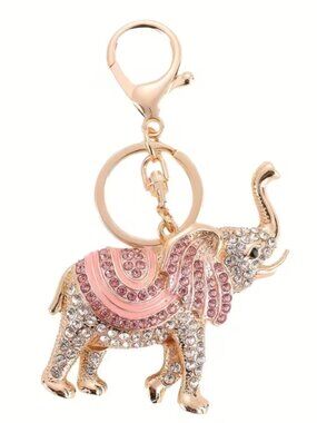 Colorful & Sparkly Rhinestone Studded Pink Elephant Goldtoned Fashion Keychain
